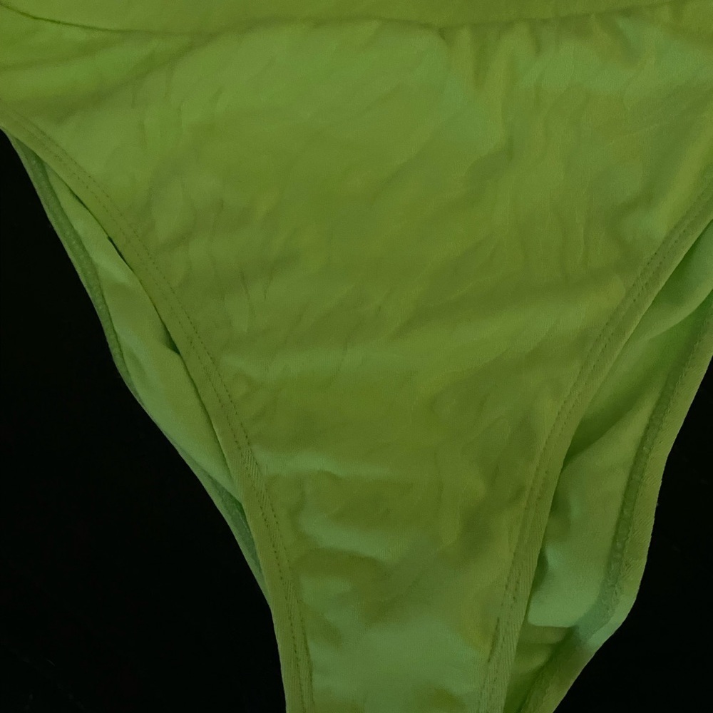 Cabana del Sol Y2K Retro High Rise Vibrant Lime Green Textured Bikini Set Small - Picture 6 of 10